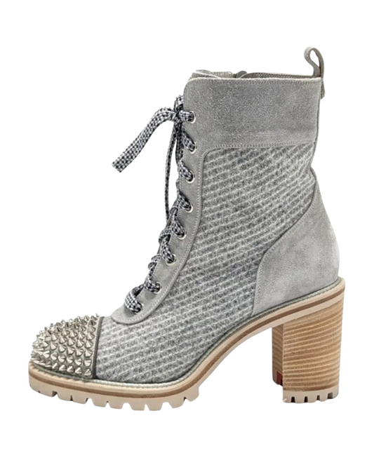 Christian Louboutin Suede Tweed Spikes TS Croc Boots