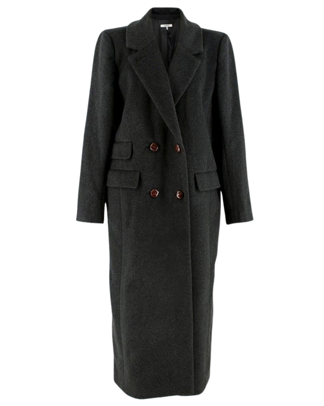Ganni Charcoal Long Wool Double Breasted Coat