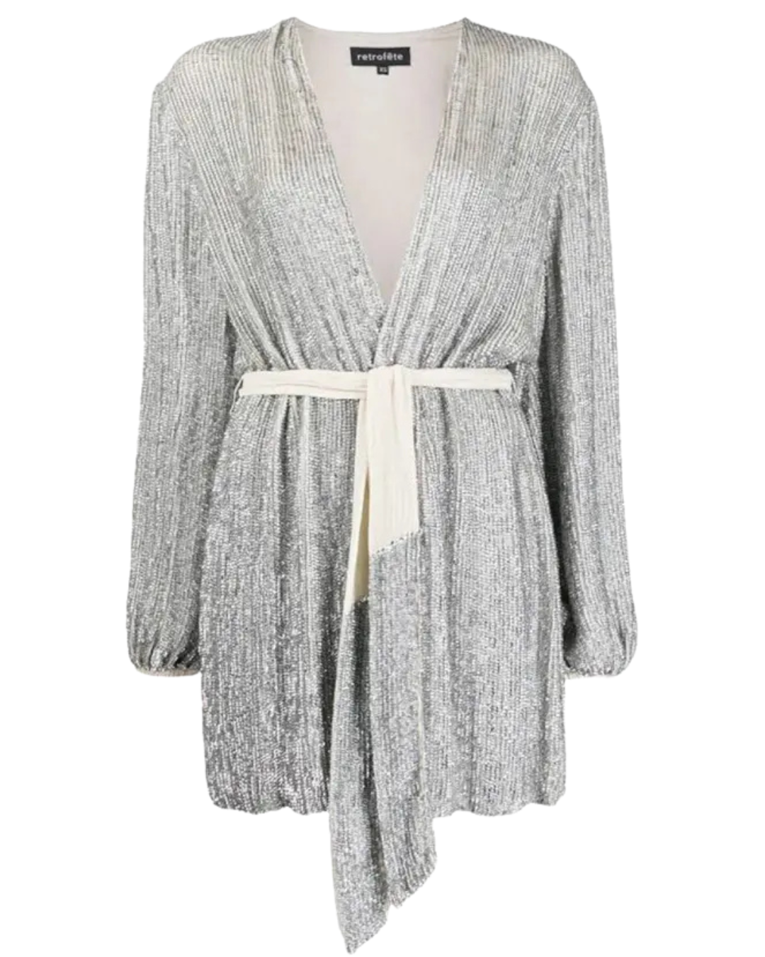 Retrofete Gabrielle Silver Sequin Wrap Dress