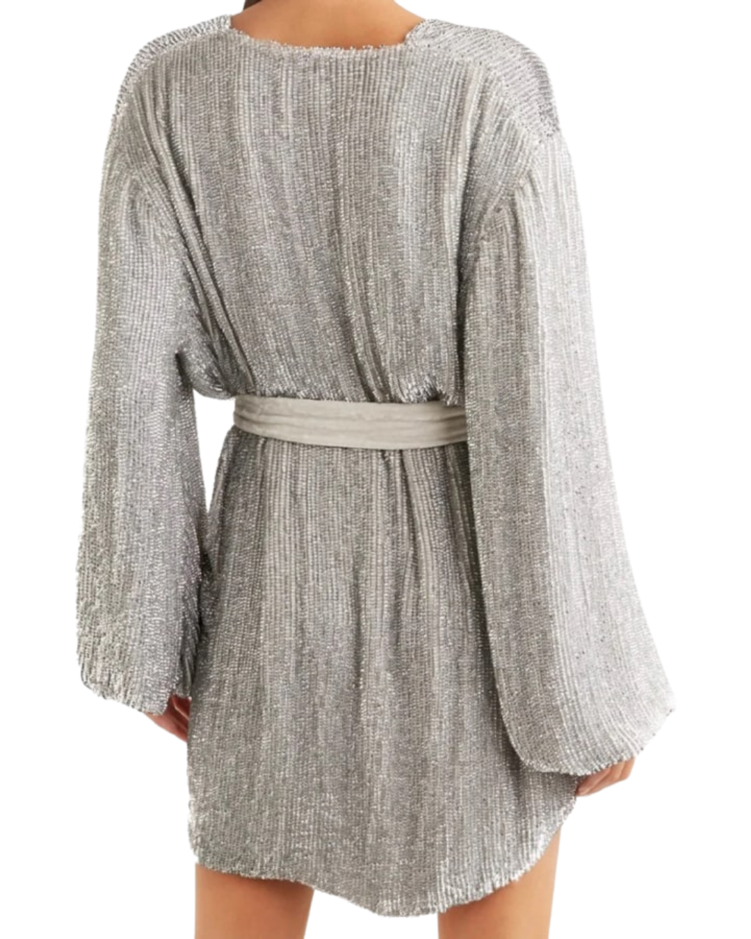 Retrofete Gabrielle Silver Sequin Wrap Dress