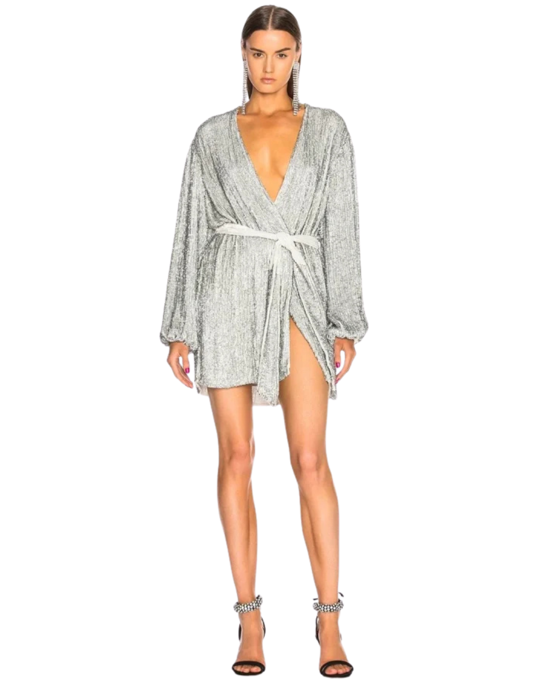 Retrofete Gabrielle Silver Sequin Wrap Dress