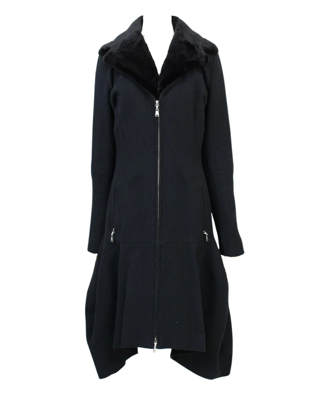 Louis Vuitton Black Wool Coat With Mink Collar