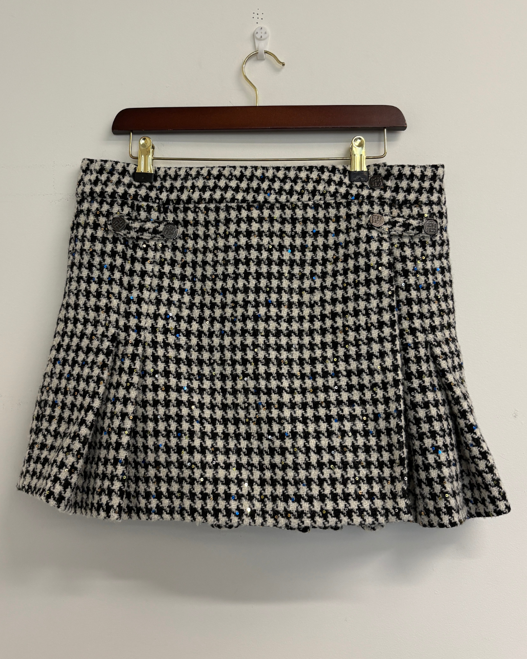 Rotate by Birger Christensen Sadie Sequin Houndstooth Tweed Skirt