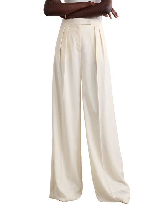 Max Mara Piombo Cream Wool Tailored Trousers