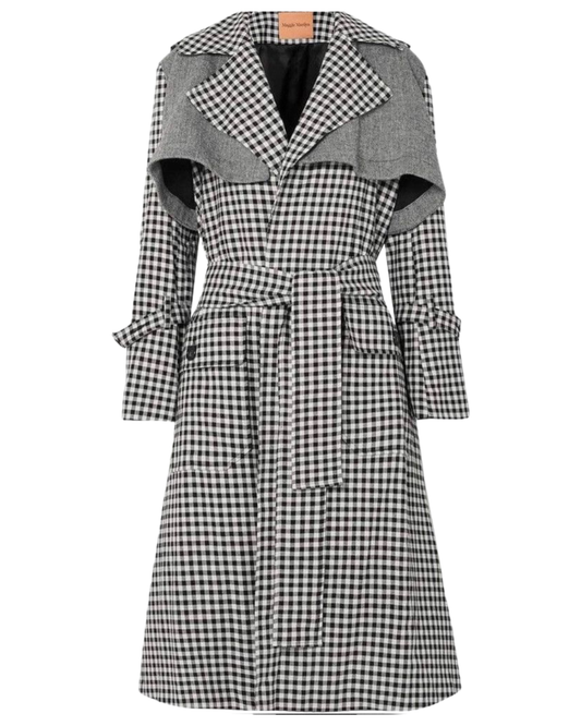 Maggie Marilyn Wool Gingham Trench Coat