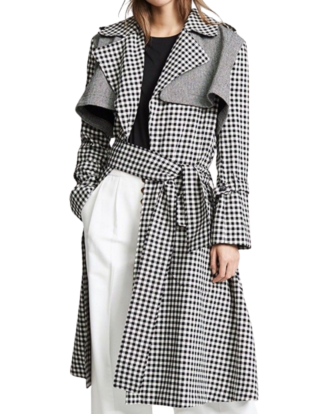 Maggie Marilyn Wool Gingham Trench Coat