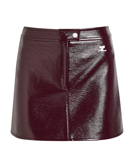 Courreges Reedition Burgundy Vinyl Patent Mini Skirt