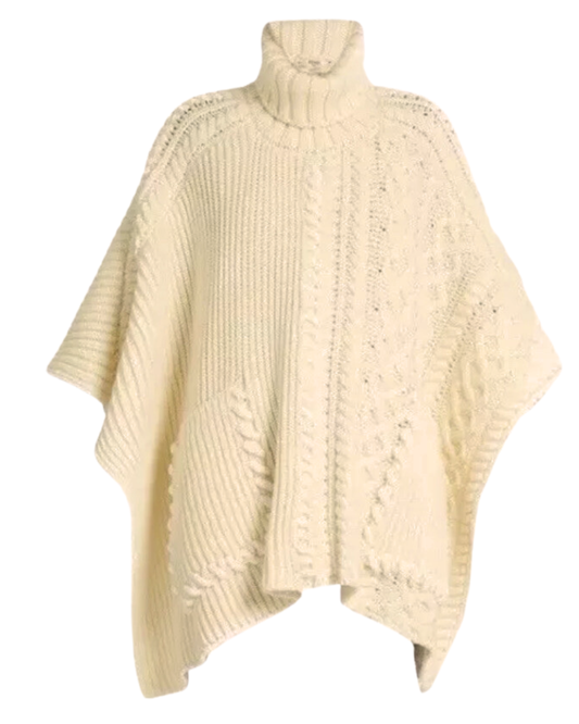Fendi Ivory Cable Knit Wool Poncho