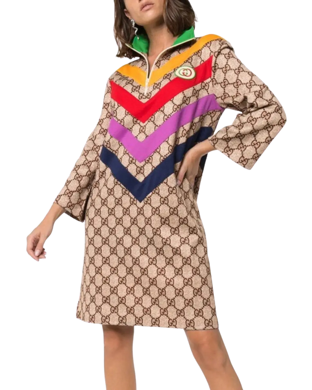 Gucci GG Print Sweatshirt Dress With Multicolour Chevron