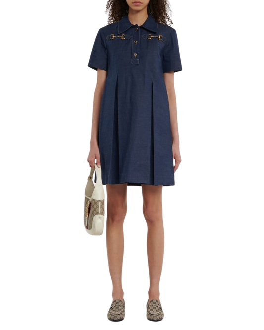 Gucci 2025 Horsebit Blue Denim Dress
