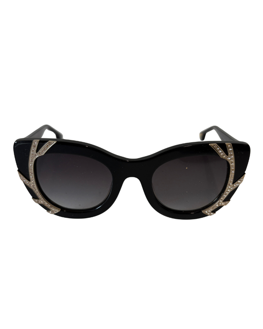 Alice + Olivia Black Delancey Crystal Sunglasses
