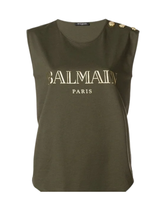 Balmain Logo Top With Gold Buttons Khaki Green