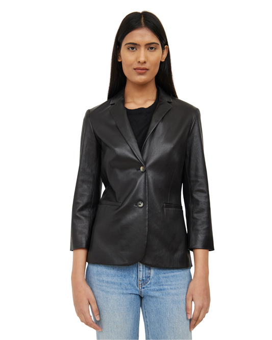 The Row Black Leather Blazer