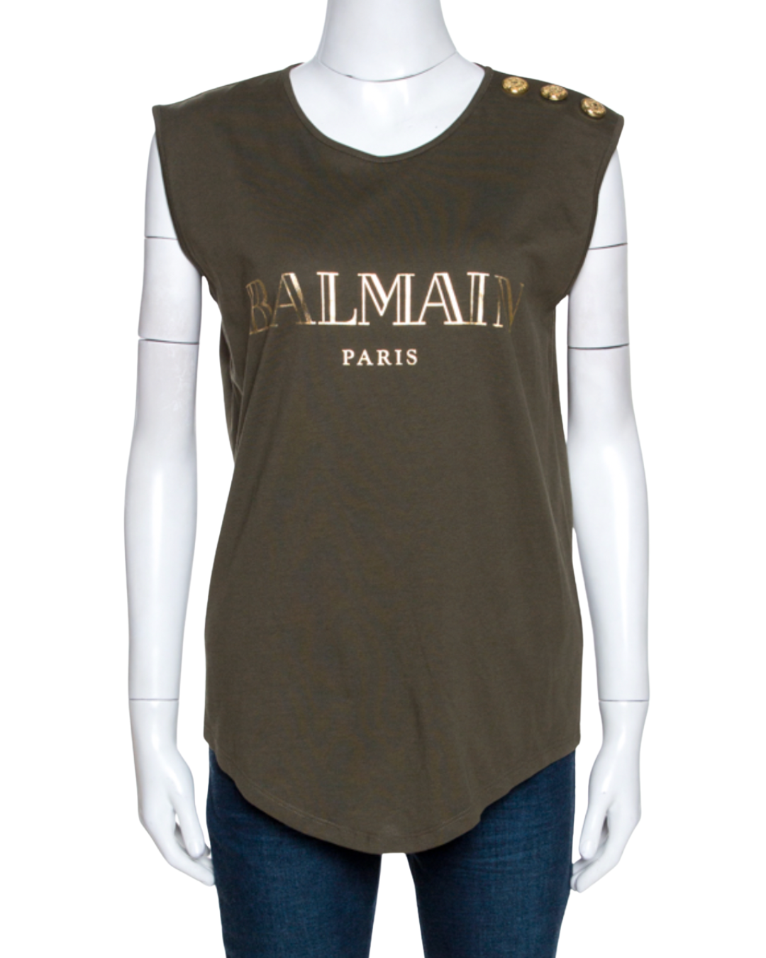 Balmain Logo Top With Gold Buttons Khaki Green