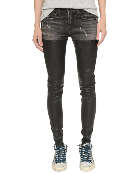 R13 Alison Chaps Leather Patch Skinny Jeans