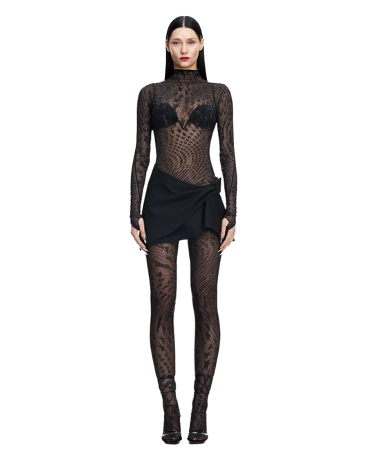 Mugler x H&M Black Rhinestone Top And Tights Co-Ord