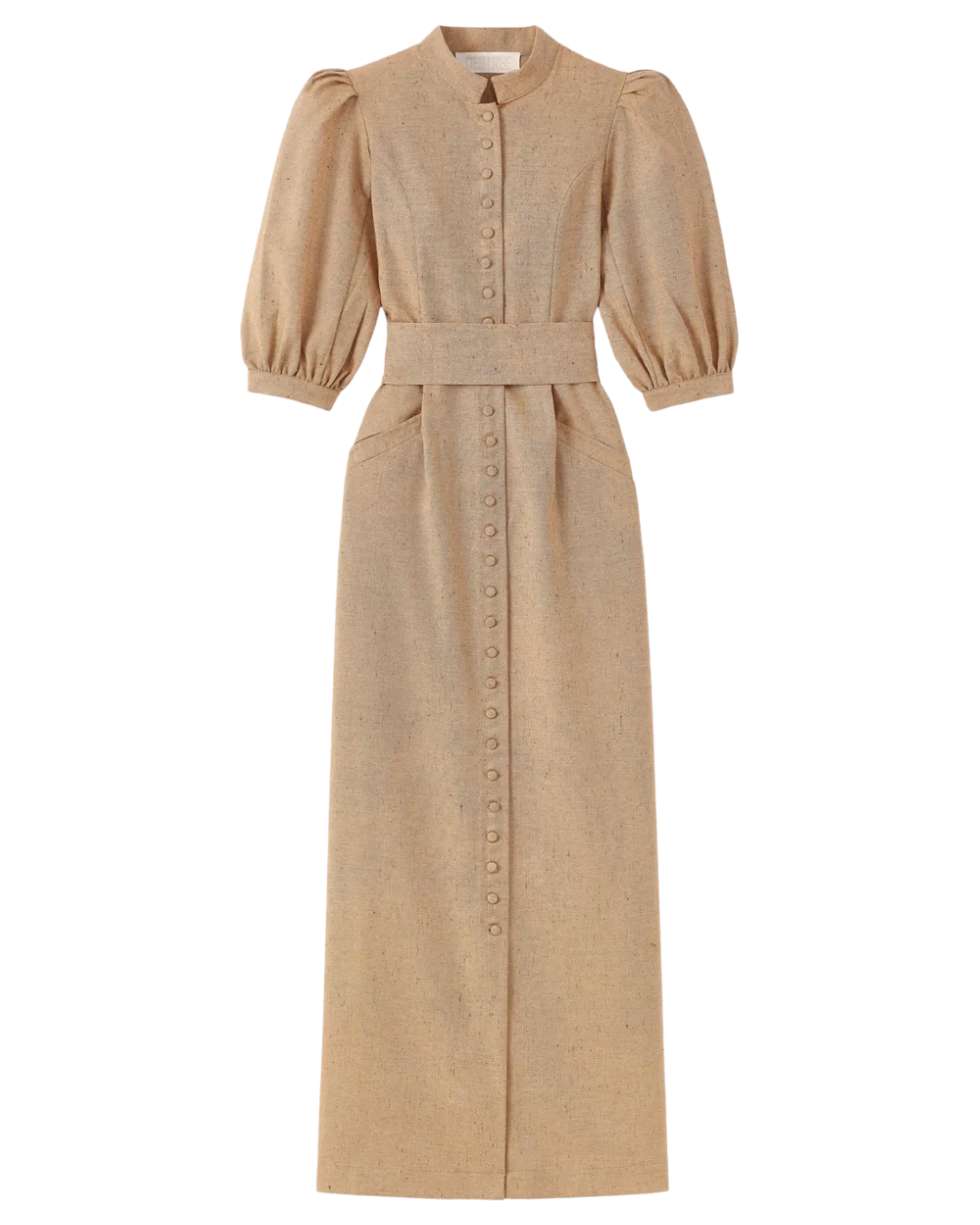 Destree Amoako Camel Puff Sleeve Wool Dress
