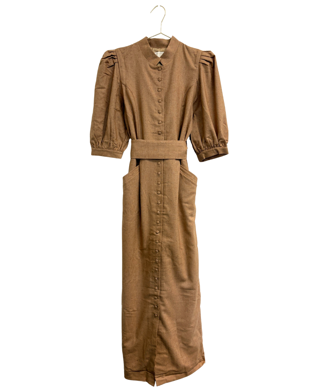 Destree Amoako Camel Puff Sleeve Wool Dress