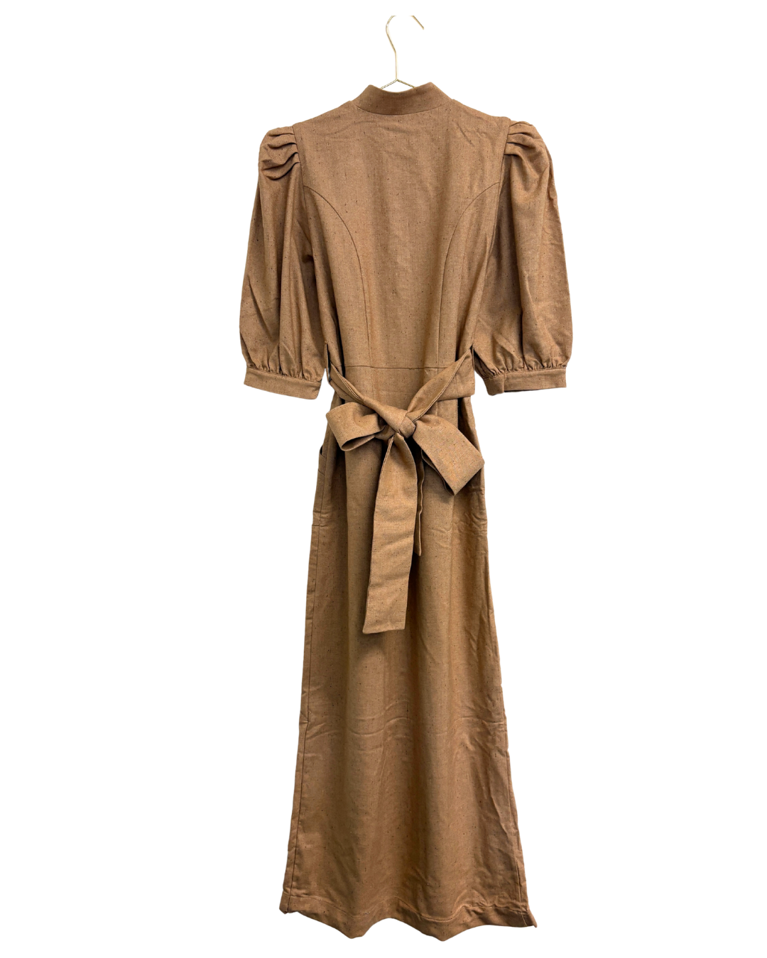 Destree Amoako Camel Puff Sleeve Wool Dress