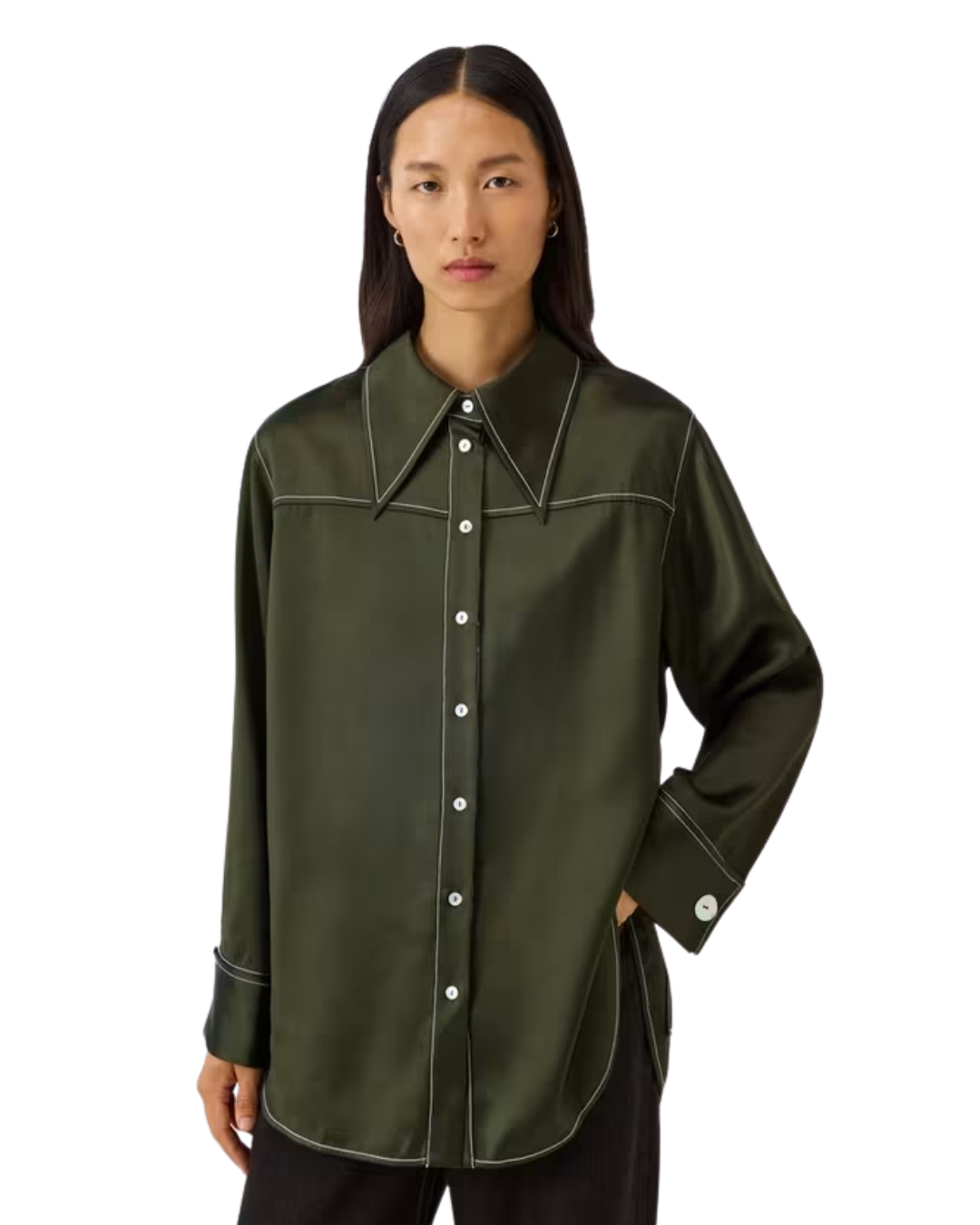 John Lewis x Rejina Pyo Green Satin Reversible Pocket Detail Shirt