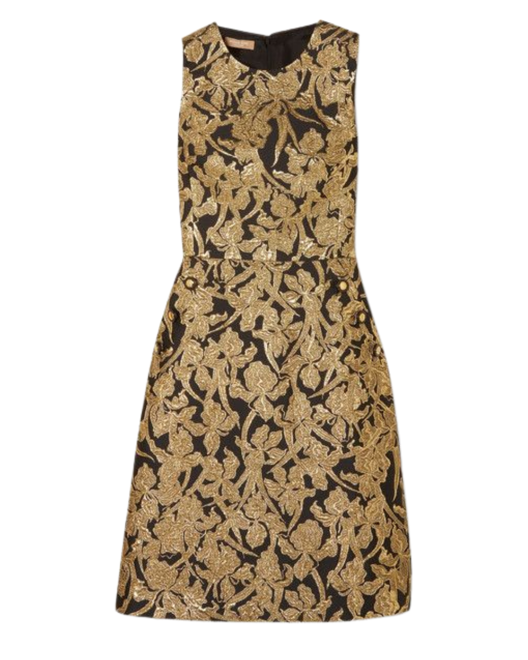 Michael Kors Collection Black And Gold Floral Brocade Dress