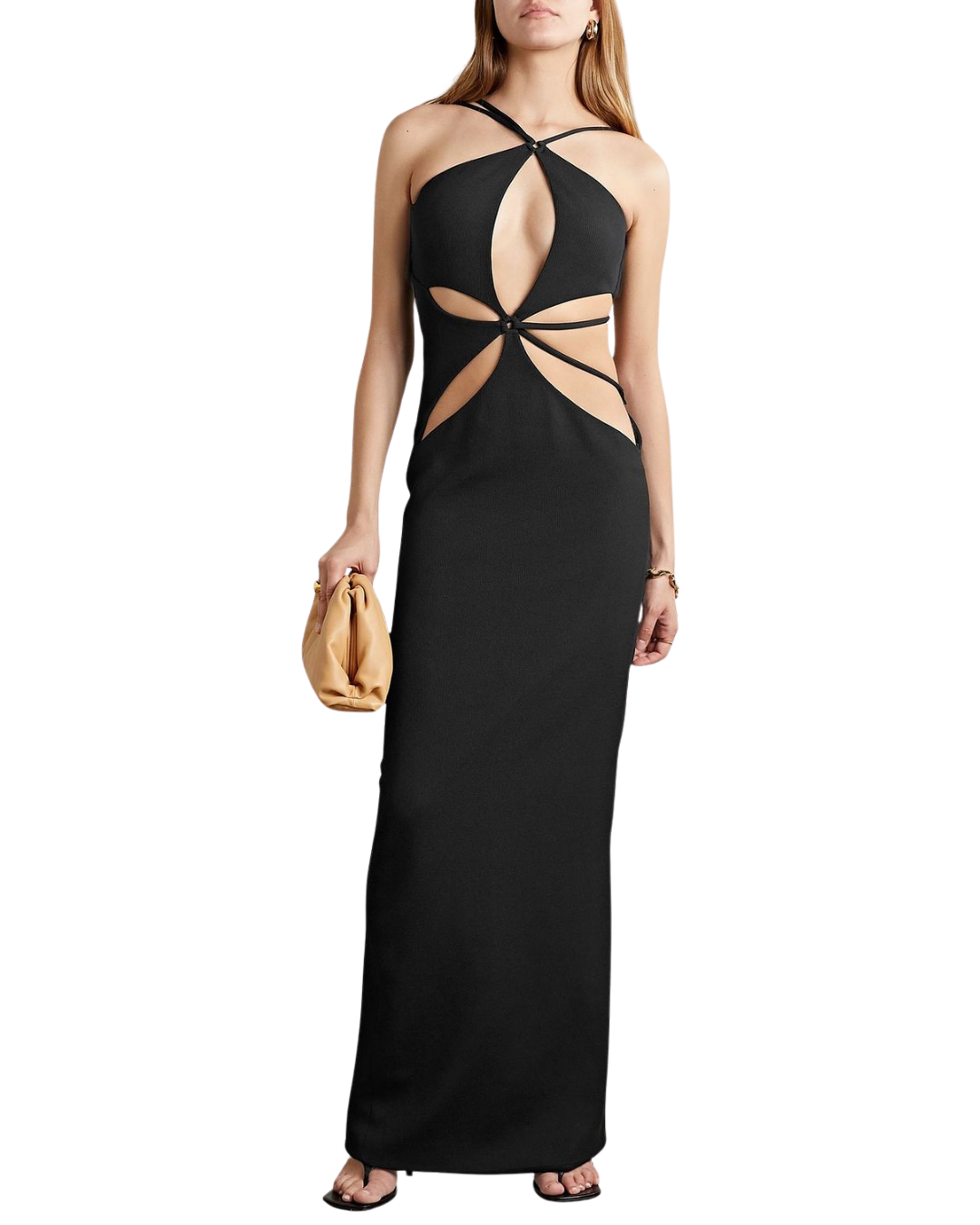 PatBo Asterisk Black Cutout Knitted Maxi Dress