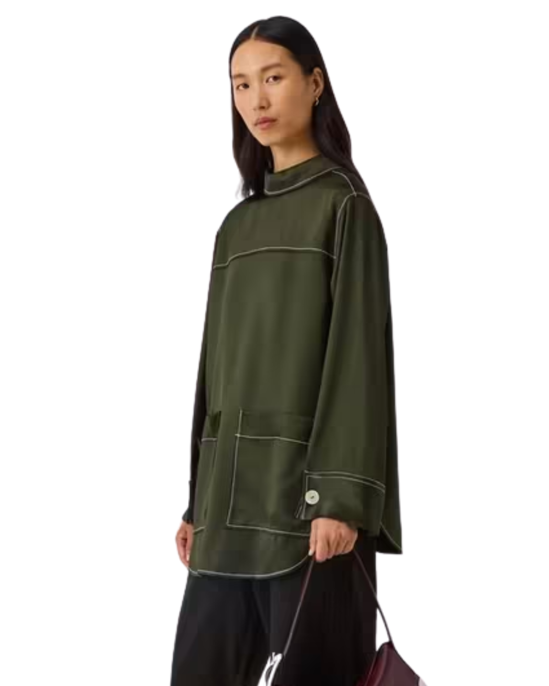 John Lewis x Rejina Pyo Green Satin Reversible Pocket Detail Shirt