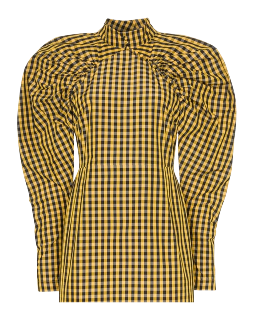 Rotate Yellow And Black Check Puff Sleeve Dress