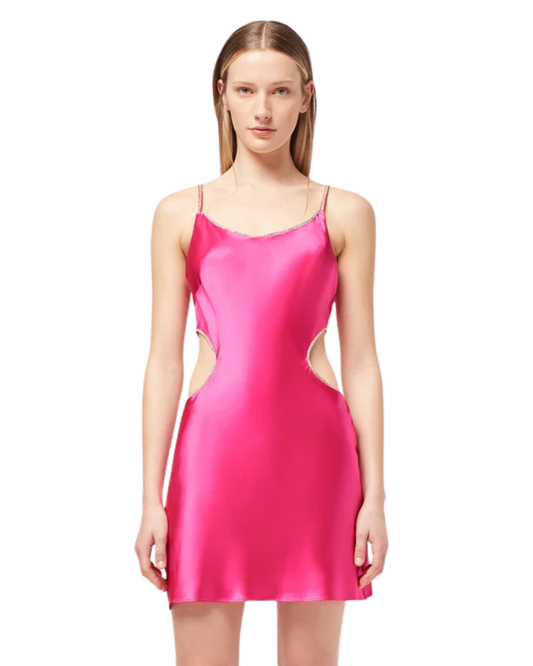 Michael Lo Sordo Luna Pink Silk Cut Out Crystal Embellished Dress