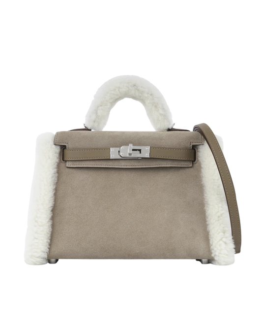 Hermes Mini Kelly Handbag Gris Caillou / Veau Grizzly