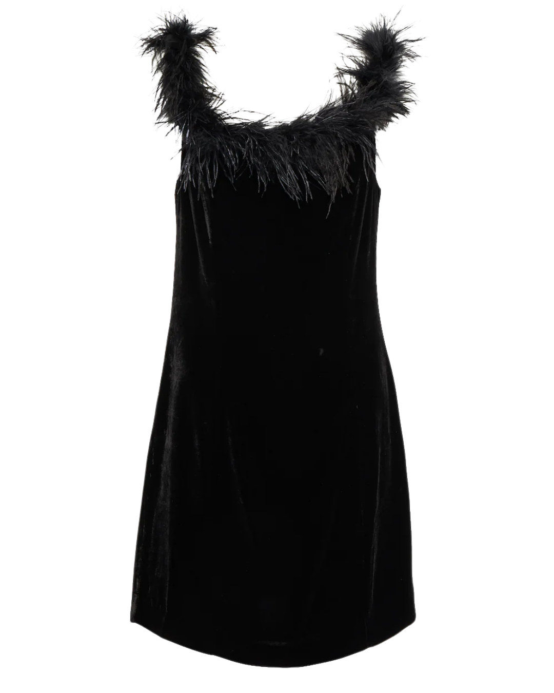 Rixo Lena Black Velvet Feather Trim Dress
