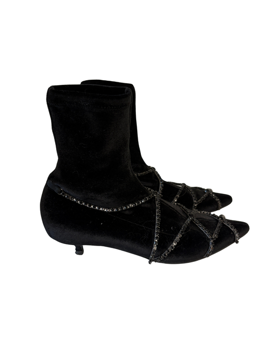 Sonia Rykiel Rhinestone Chain Ankle Boots Black