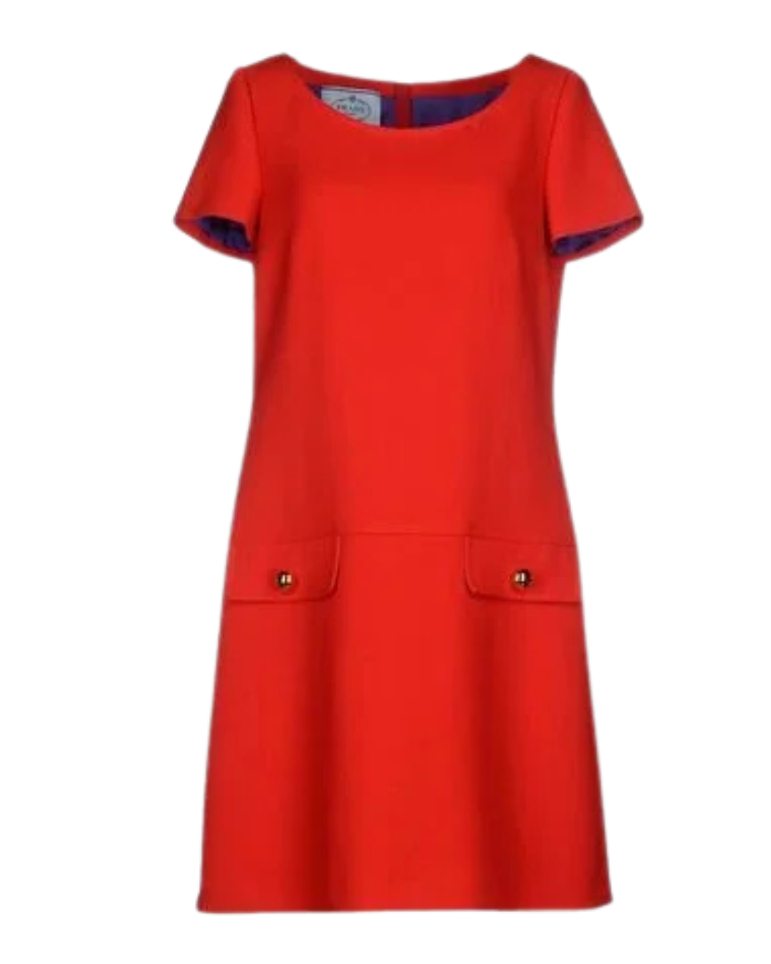 Prada Red Shift Dress Wiith Gold Buttons