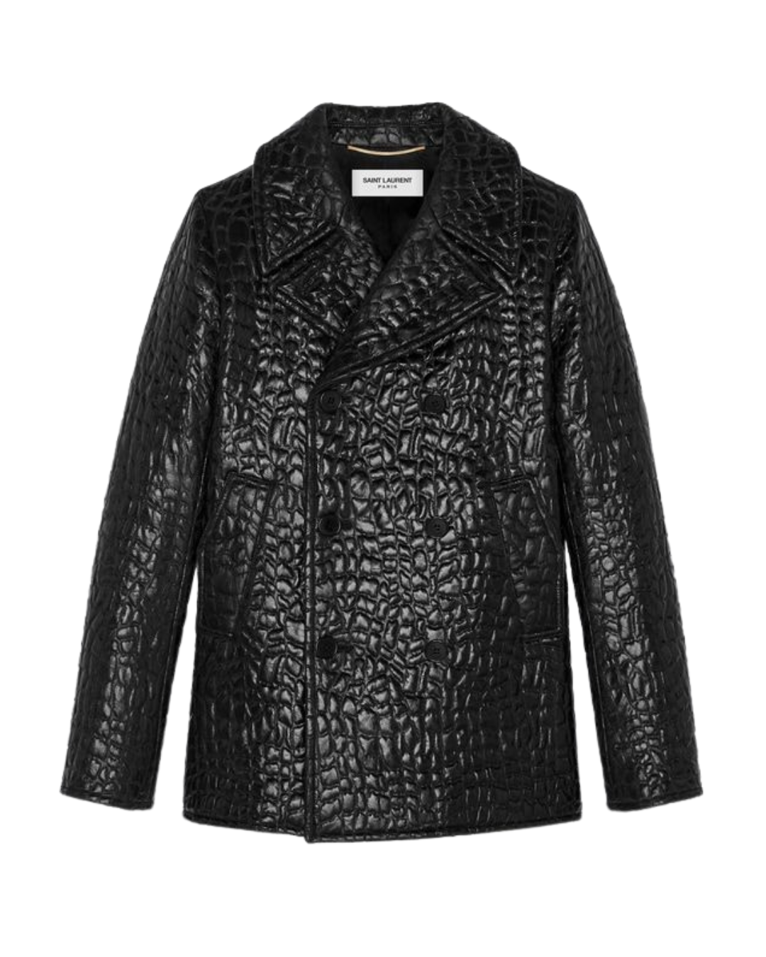 Saint Laurent Black Mock Croc Coated Cotton Jacket