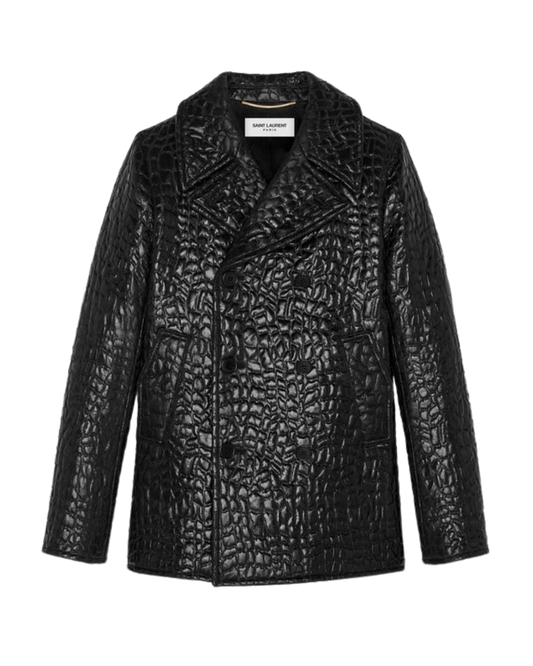 Saint Laurent Black Mock Croc Coated Cotton Jacket