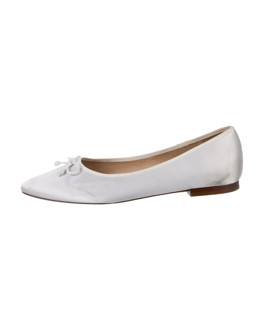 Porte & Paire White Satin Ballet Flats