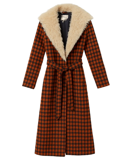 Sea New York Orange/Navy Check Coat With Shearling Collar (pre-owned)