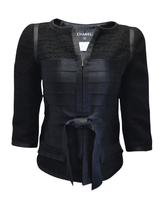 Chanel Black Tweed Jacket with Satin Ribbon Detail FW06