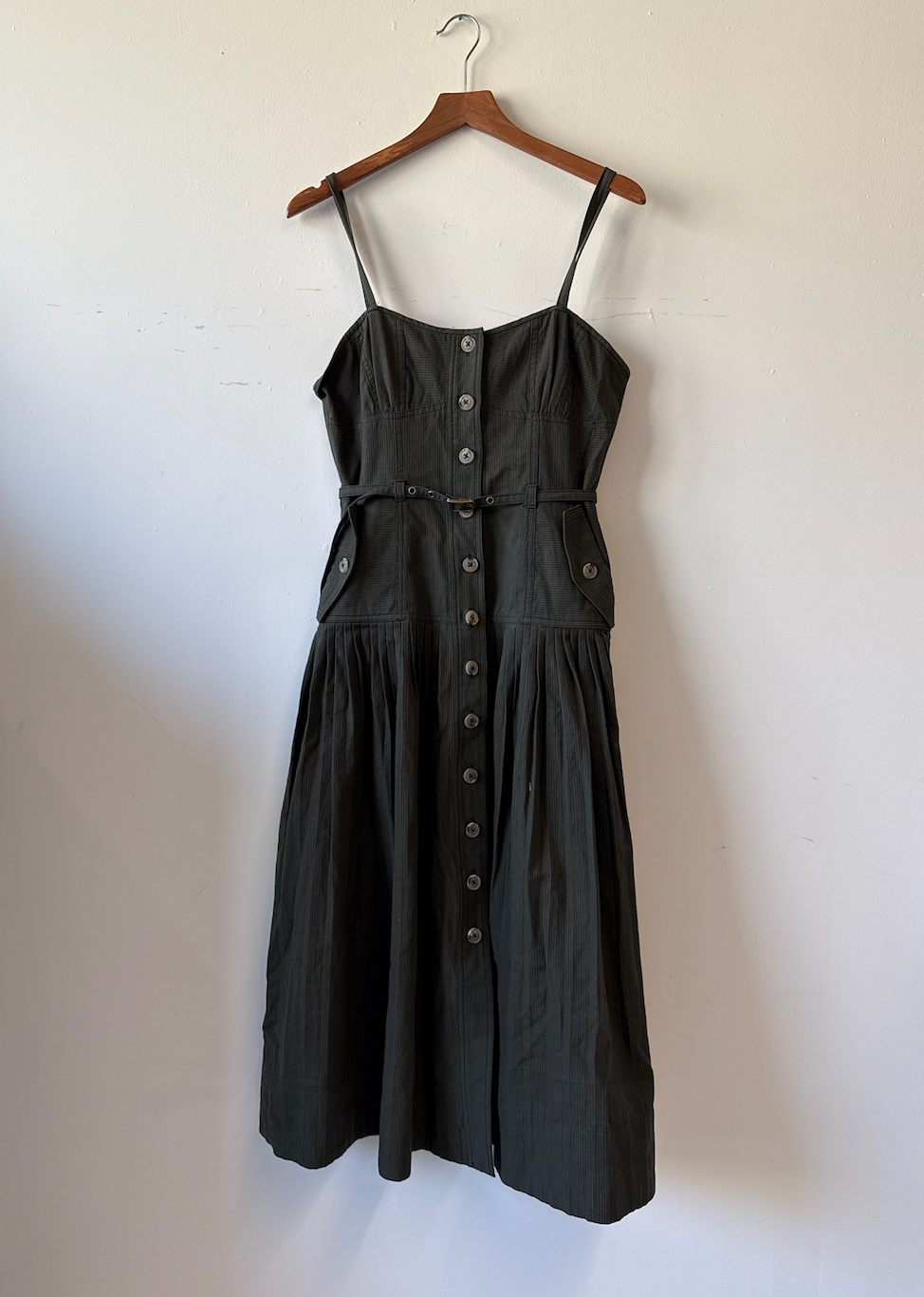 Ulla Johnson Khaki Cleo Pinafore Midi Dress