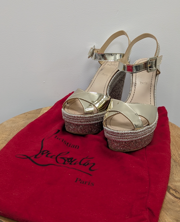 Christian Louboutin Champagne Glitter Wedges