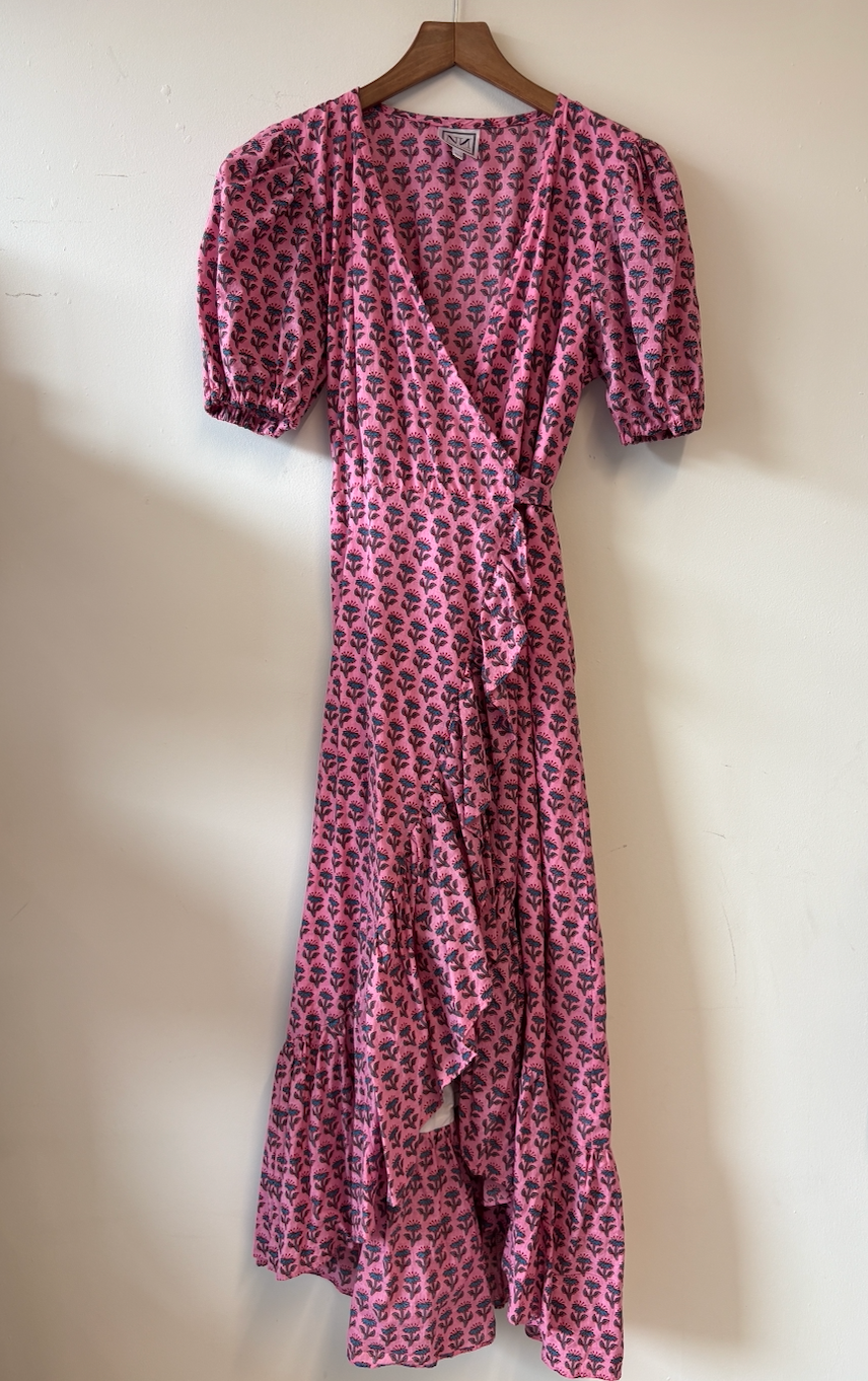 Neve & Noor Pink Floral Wrap Midi Dress