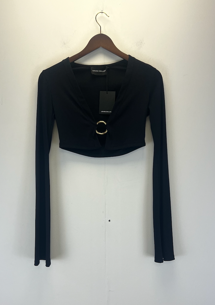 Louisa Ballou Ribbed Cropped Cardigan Top