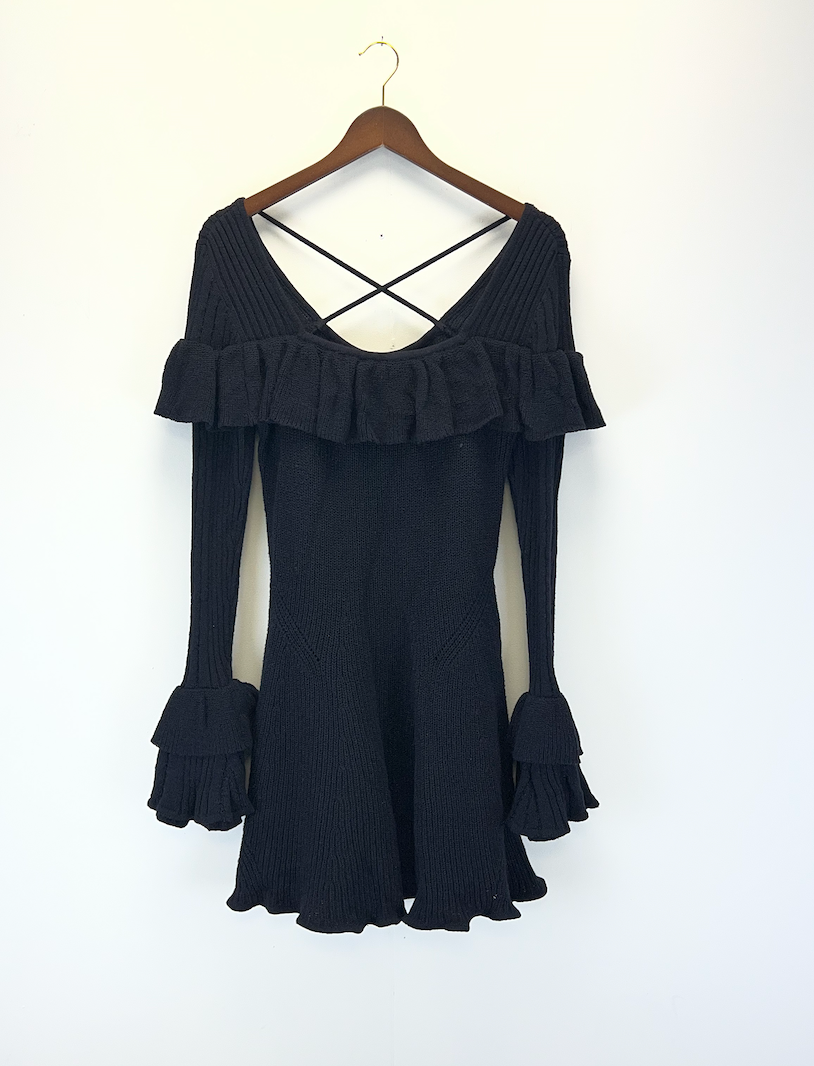 Self Portrait Black Knit Long Sleeve Mini Dress