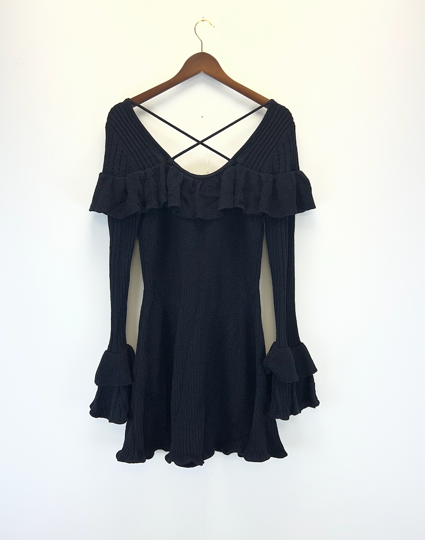 Self Portrait Black Knit Long Sleeve Mini Dress
