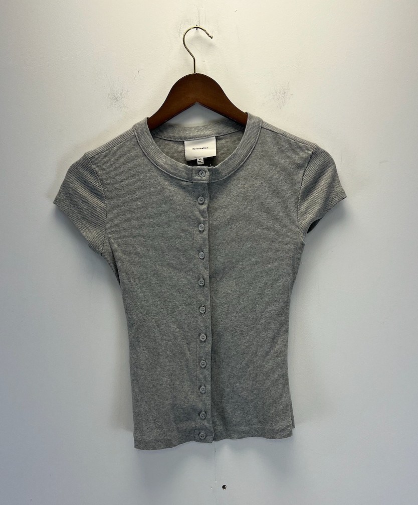 Reformation Grey Button Down Basic Top