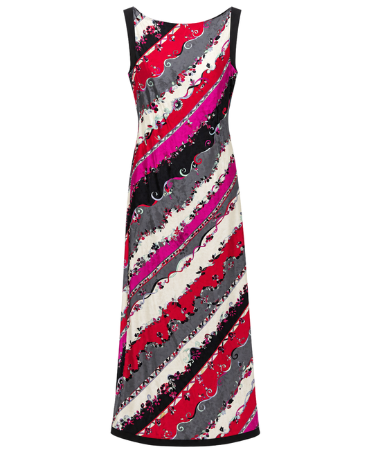 Emilio Pucci 1990's Stripe Velvet Shift Midi Dress
