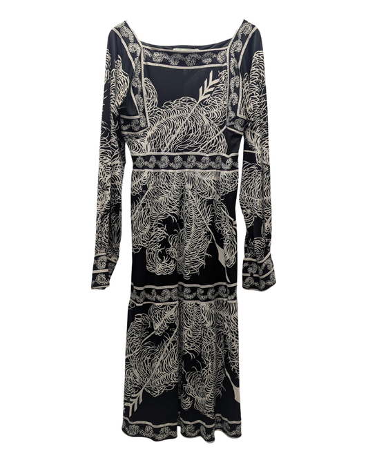 Emilio Pucci Abstract Monochrome 1960's Long Sleeved Midi Dress