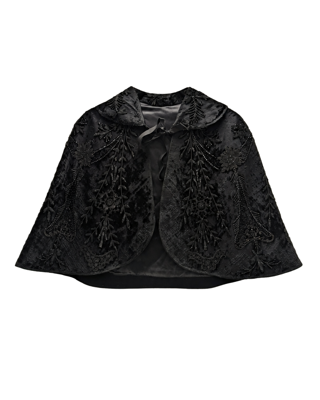 Black Velvet Beaded Short Cape