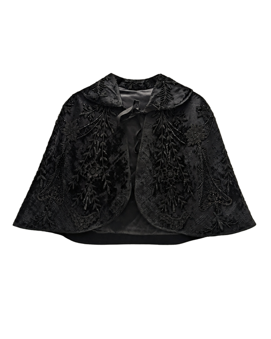 Black Velvet Beaded Short Cape