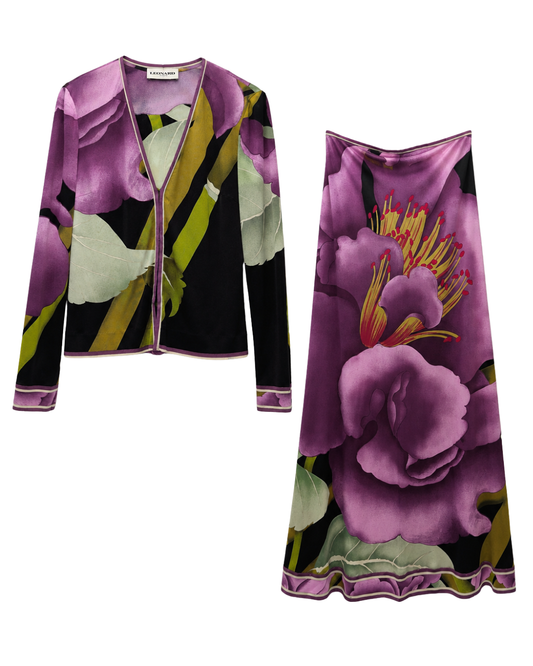 Leonard Silk Skirt and Top Set Purple